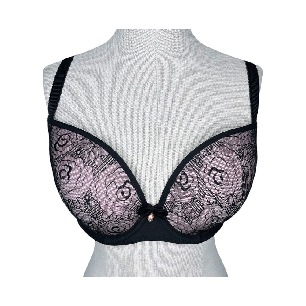 Freya Deco Darling Plunge Bra sz 34DDD (US) / 34E (UK) * Pink & Black Noir Rose